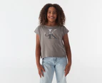 Calvin Klein Girls' Colourblock Monogram Tie Front Tee / T-Shirt / Tshirt - Moon Mist