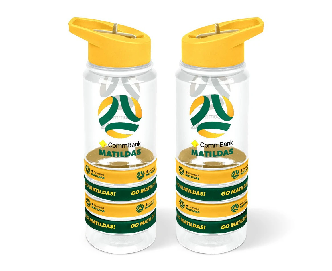 Football Australia Matildas Tritan Plastic Drink Bottle Flip Drinking Straw and Bands