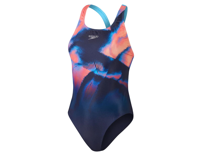 Speedo Women's Placement Digital Powerback Swimsuit - True Navy/Siren Red/Punch Blue