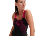 Speedo Women's Medley Logo One-Piece Swimsuit - Black/Electric Pink