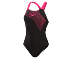 Speedo Women's Medley Logo One-Piece Swimsuit - Black/Electric Pink