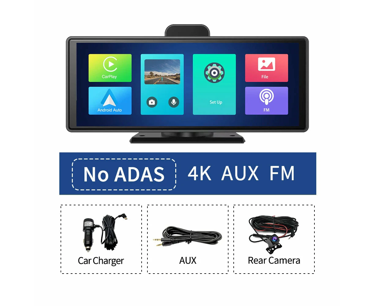 26 cm 4K Dash Cam with ADAS, Wireless CarPlay, Android Auto, GPS, 5G WiFi (NO ADAS GPS)