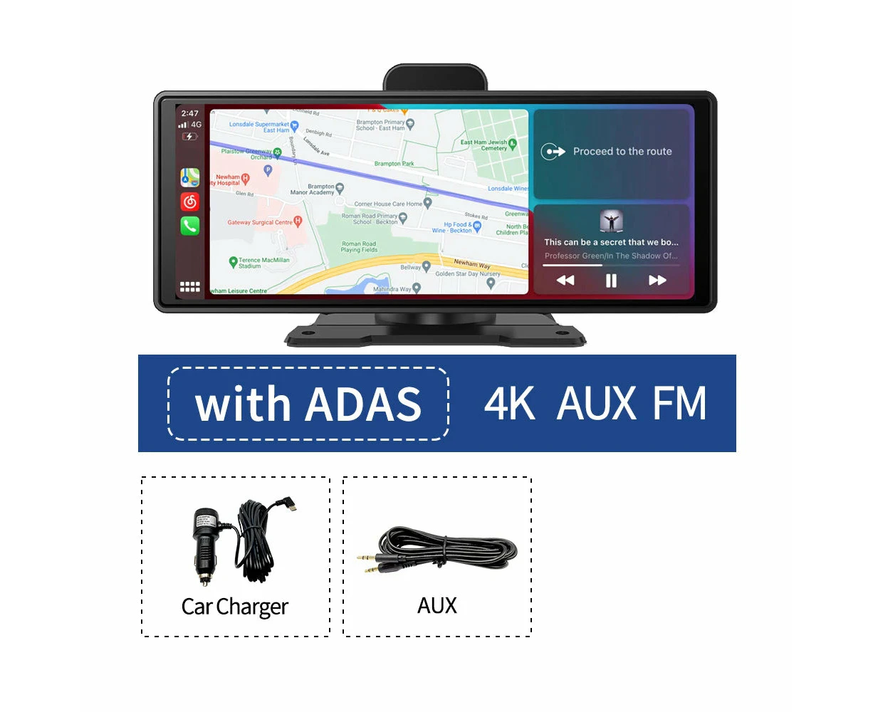 26 cm 4K Dash Cam with ADAS, Wireless CarPlay, Android Auto, GPS, 5G WiFi (ADAS AUX)