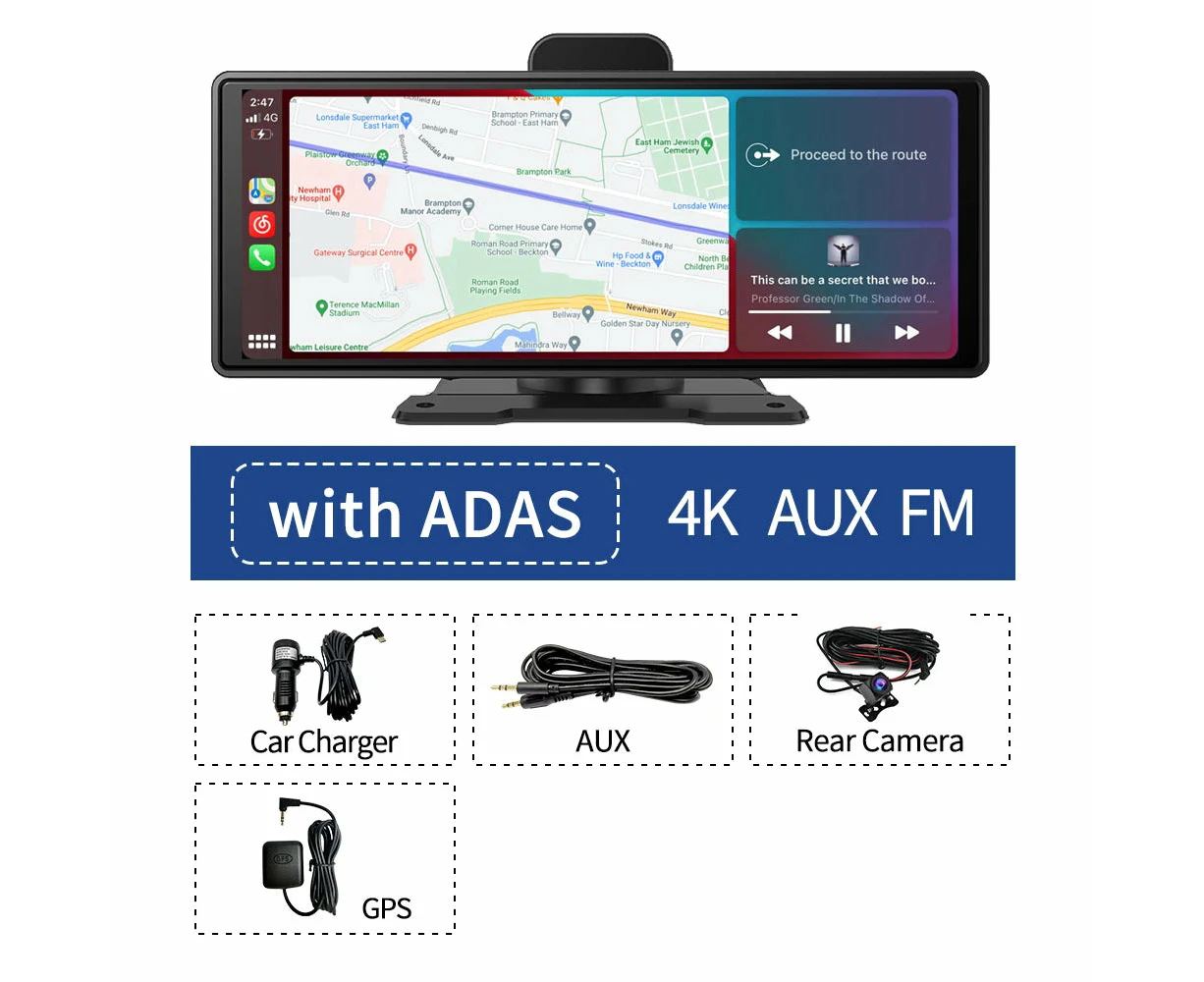 26 cm 4K Dash Cam with ADAS, Wireless CarPlay, Android Auto, GPS, 5G WiFi (ADAS Full Set)