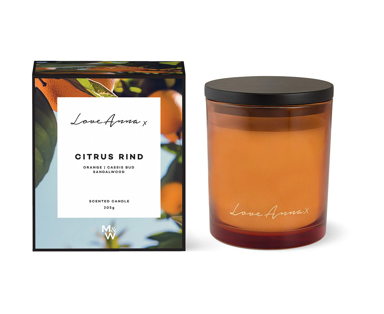 Love Anna Citrus Rind Orange, Cassis Bud & Sandalwood Scented Candle 205g