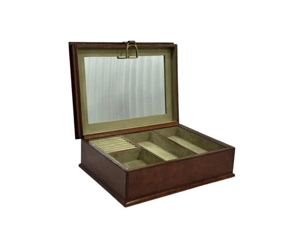 Leather Jewellery Box with Stirrups - Tan