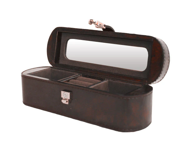 Leather Travel Jewellery Box - Dark Brown