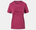 Tommy Hilfiger Women's Script Open Neck Tee / T-Shirt / Tshirt - Crimson Ruby