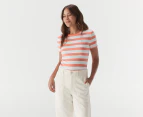 Tommy Hilfiger Women's Favourite Crewneck Stripe Tee / T-Shirt / Tshirt - Coral Blossom/Multi