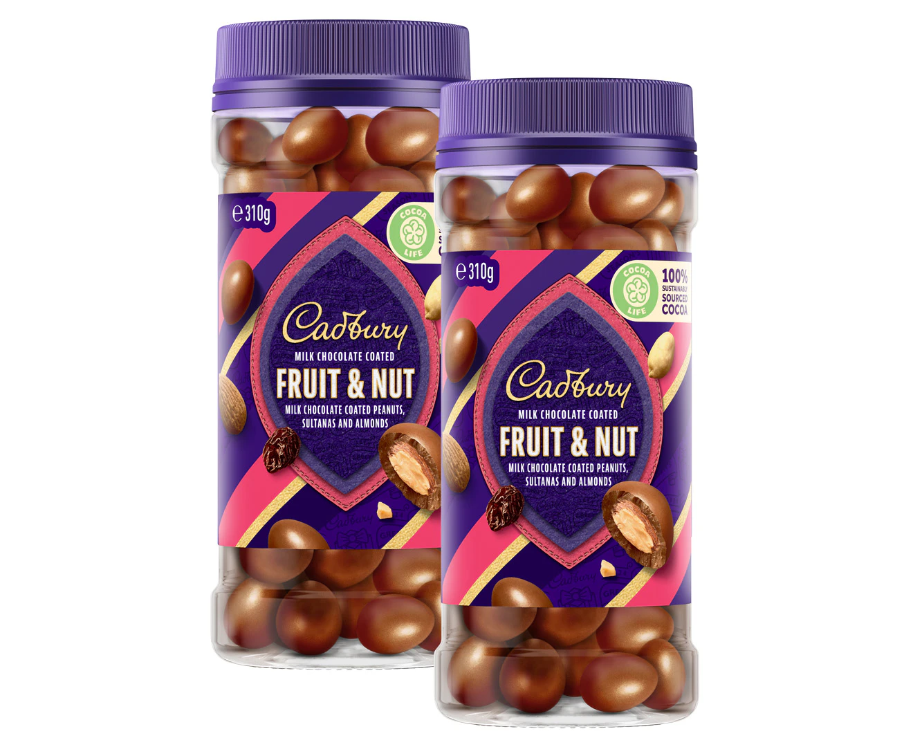 2 x Cadbury Milk Chocolate Coated Fruit & Nut 310g