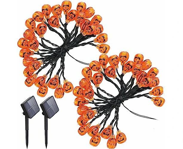 2Pack halloween solar lights with 30 Pumpkin Lights