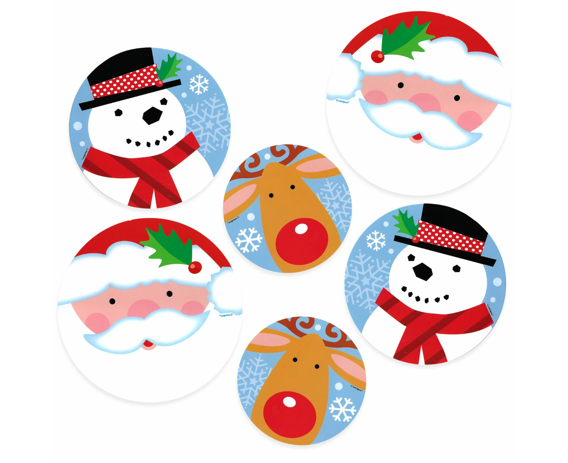 Assorted Christmas Round Cutout Wall Decorations (Pack of 6)