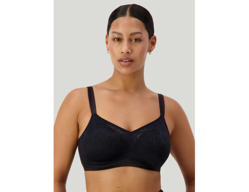 Triumph Lacy Minimiser N Wireless Wire Free Bra Women Comfy Underwear Plus Size - Black