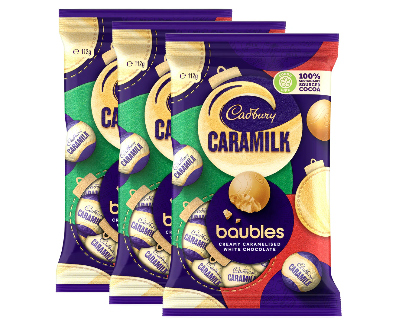 3 x Cadbury Caramilk Baubles 112g