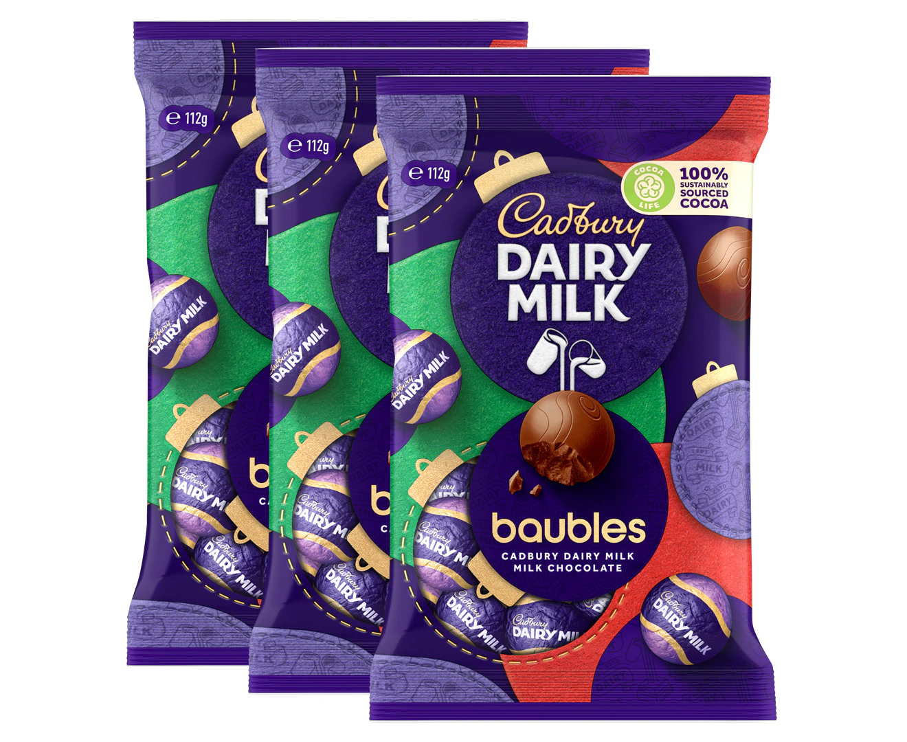 3 x Cadbury Dairy Milk Baubles 112g