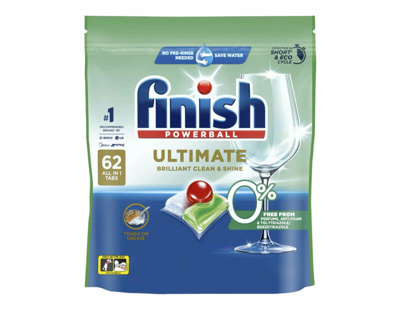 Finish Ultimate 0% Free From Dishwasher Tablets 62 Pack