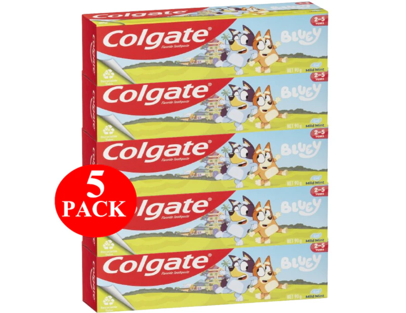 5 x Colgate Kids Toothpaste Junior Bluey 2-5 Years 90g