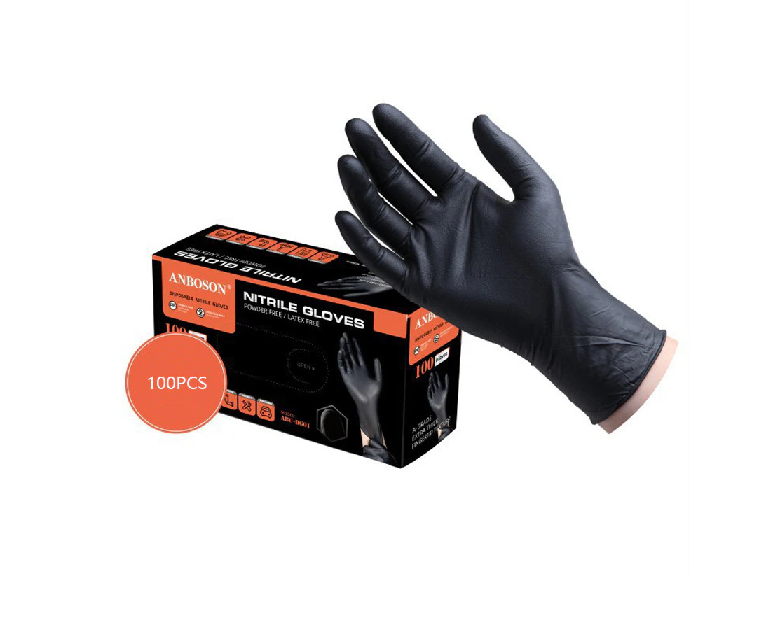 100PCS Disposable Nitrile Gloves Blue High Elastic Powder-Free Food Grade Rubber Latex Gloves-Black