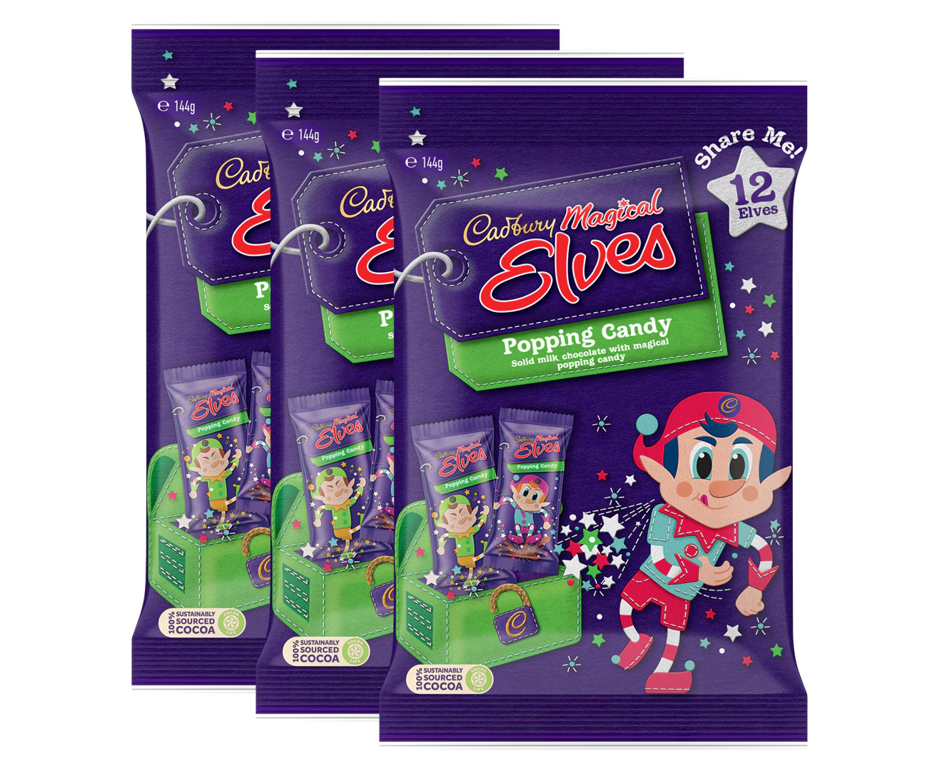 3 x Cadbury Magical Elves Share Pack 144g