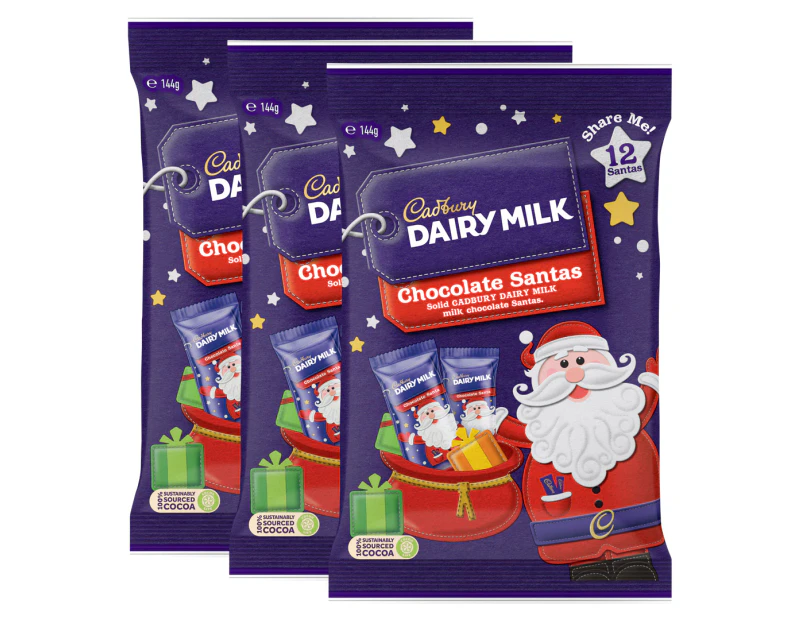 3 x Cadbury Dairy Milk Chocolate Santa Share Pack 144g