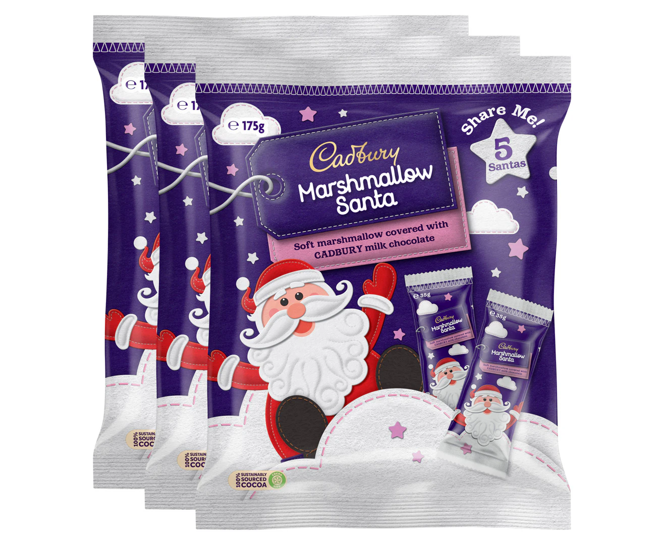 3 x Cadbury Marshmallow Santa Share Pack 175g