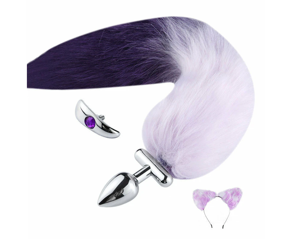 RY Deformable Cosplay Wild Fox Tail Butt Plug & Furry Ear Hair Band - Gradient Purple