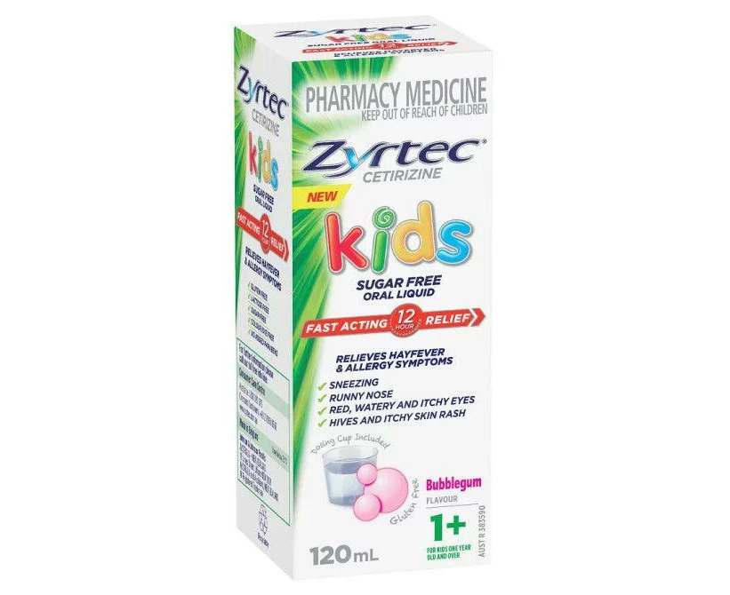 Zyrtec Kids Antihistamine Allergy & Hayfever Oral Liquid Bubblegum 120ml