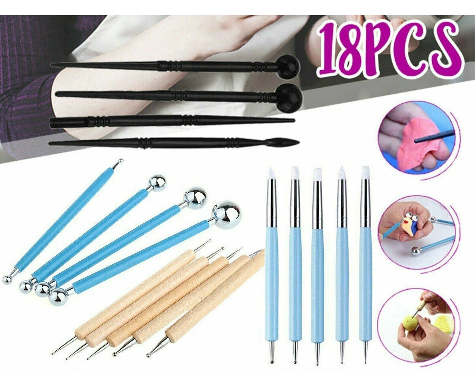 18x Carvers Clay Sculpting Carving Pottery Tools Polymer Modeling DIY Sculpture