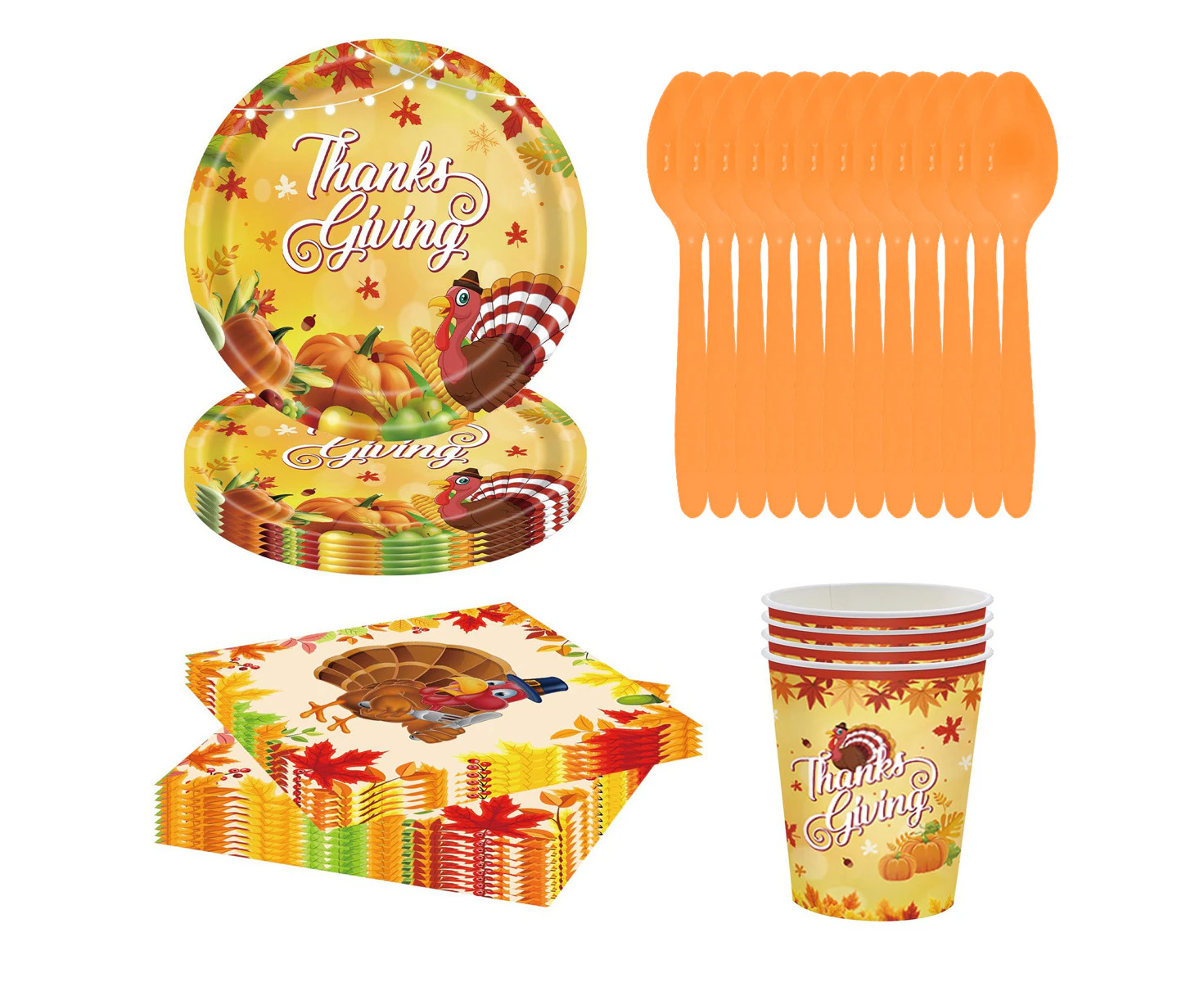 Thanksgiving Disposable Plates for Party, Napkin Cutlery Plate Straws Tablecloth Banners for Autumn Turkey Party