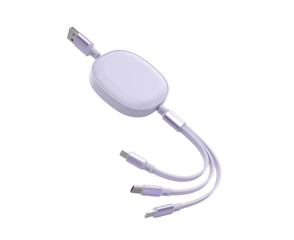 Retractable USB Multi Charging Cable 66W5A Fast Charging Cord 1.1M(3.6ft)(Purple)