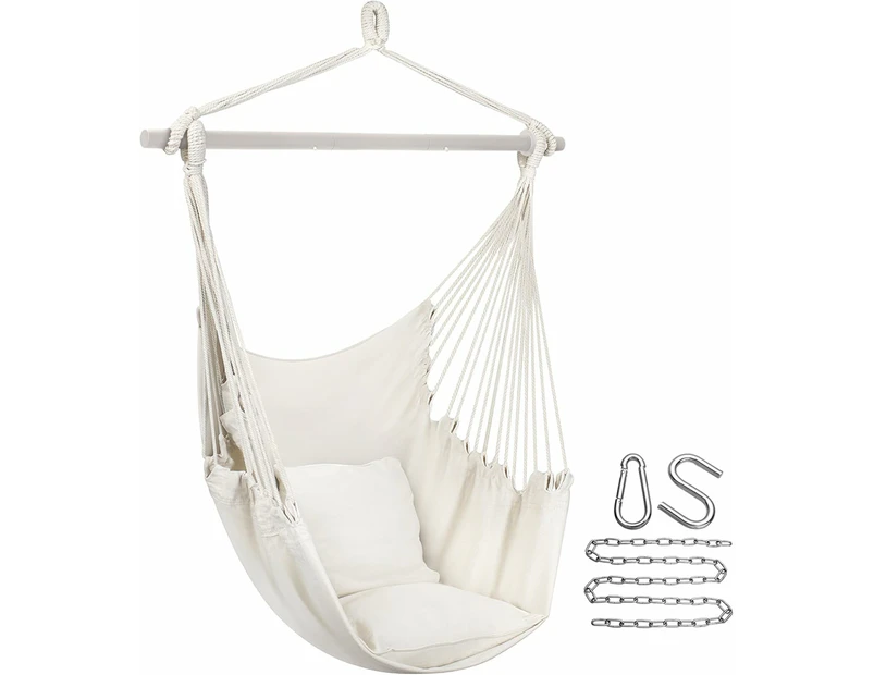 Stylish Swing Chair - Fine Cotton Weave for Super Comfort & Durability- Hanging Hammock Chair w/2 Seat Cushions- Portable Outdoor Hanging Chair w