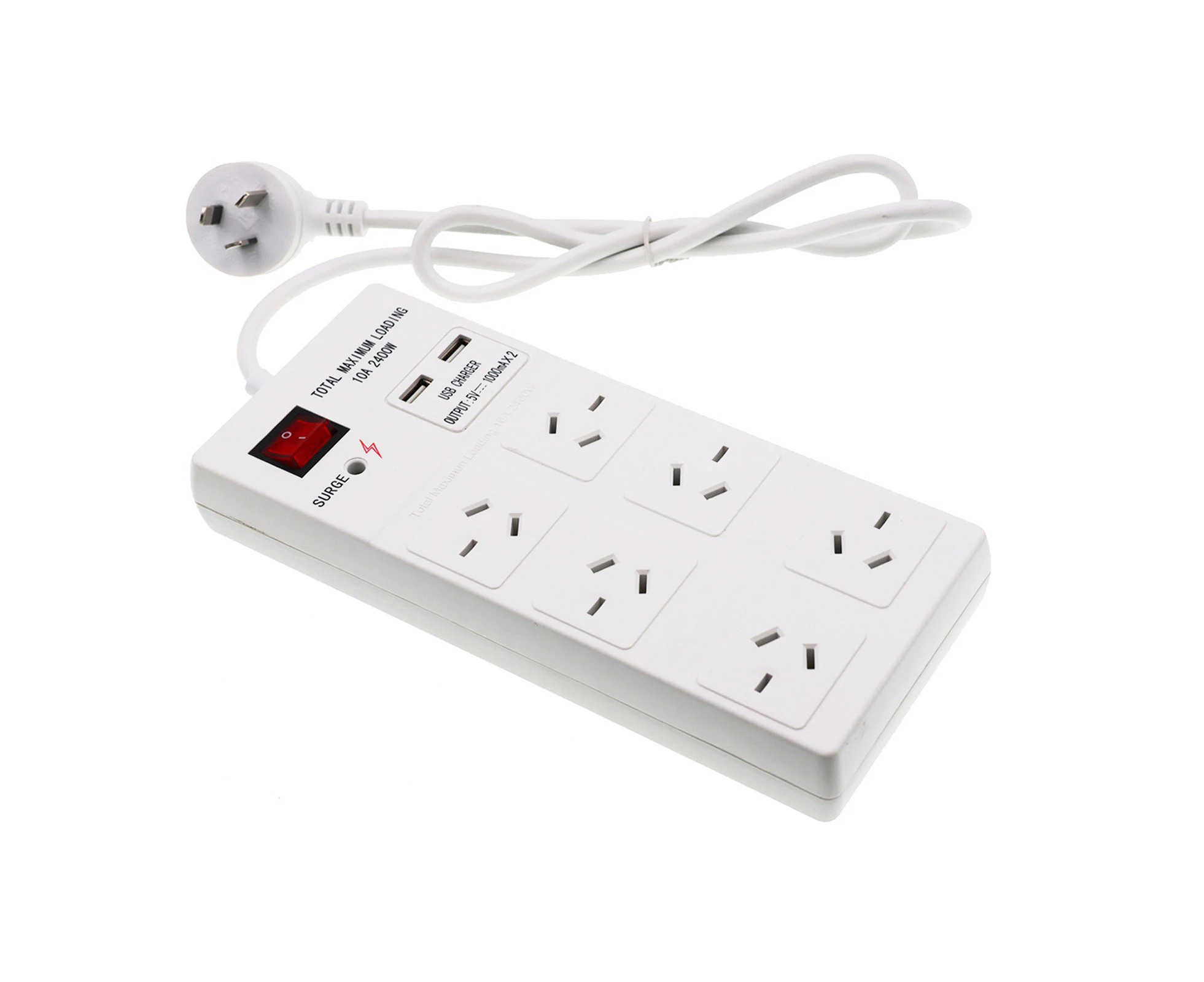 Surge Protector Power Board 6 Outlet 2 USB Port Overload Protection Power Strip