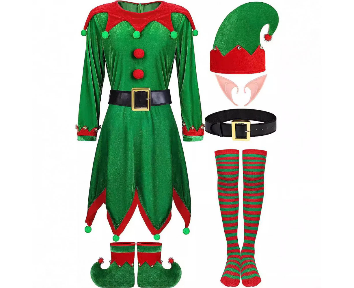 Women Christmas Elf Costume Santa's Helper Cosplay Dress Santa Christmas Elf Outfit Dress For Christmas Holiday Party