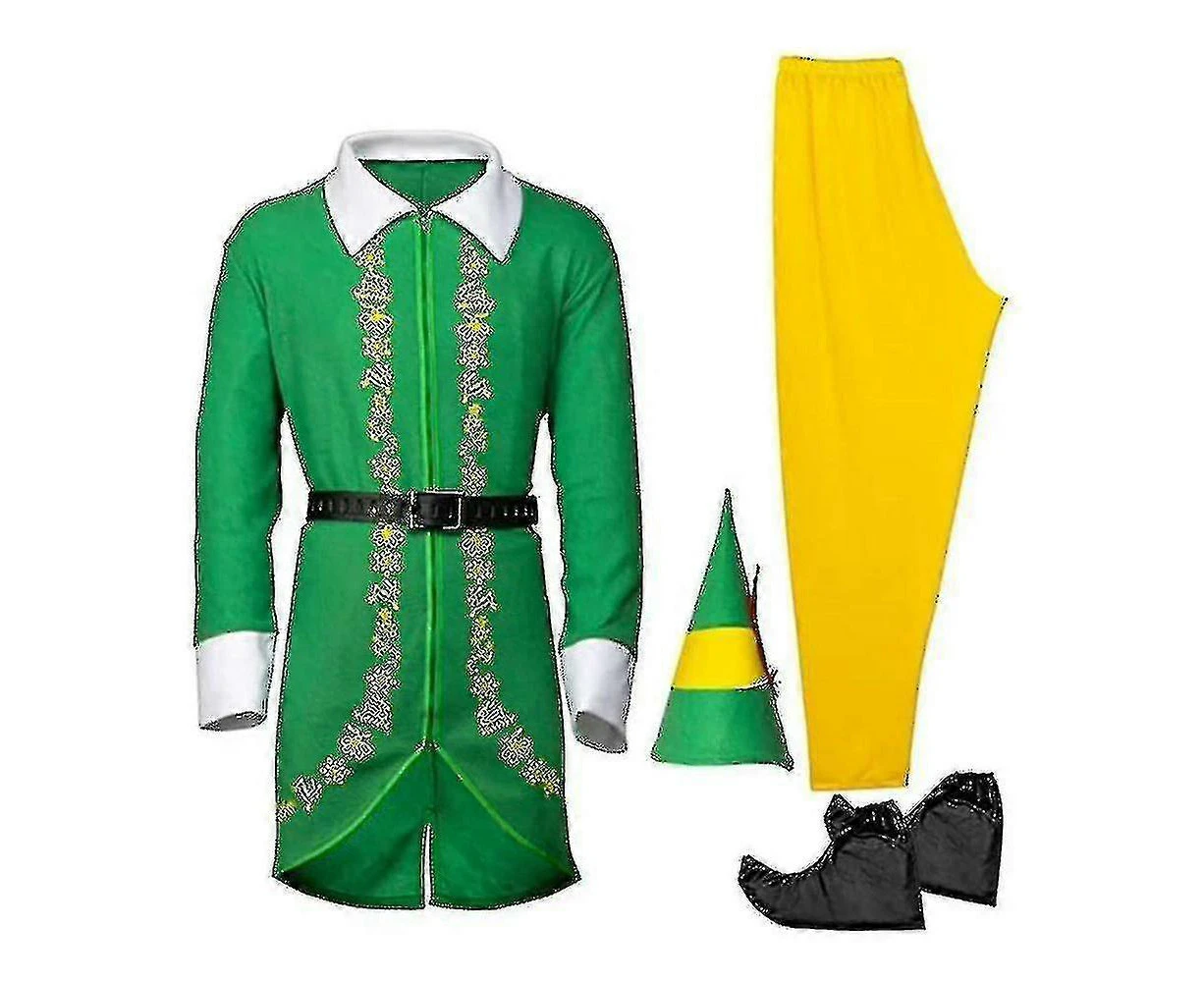 Christmas Buddy Elf Costume Christmas Set With Pant Jacket Shoes Hat Belt Breathable Outfit For Men Males Boys Comfortable