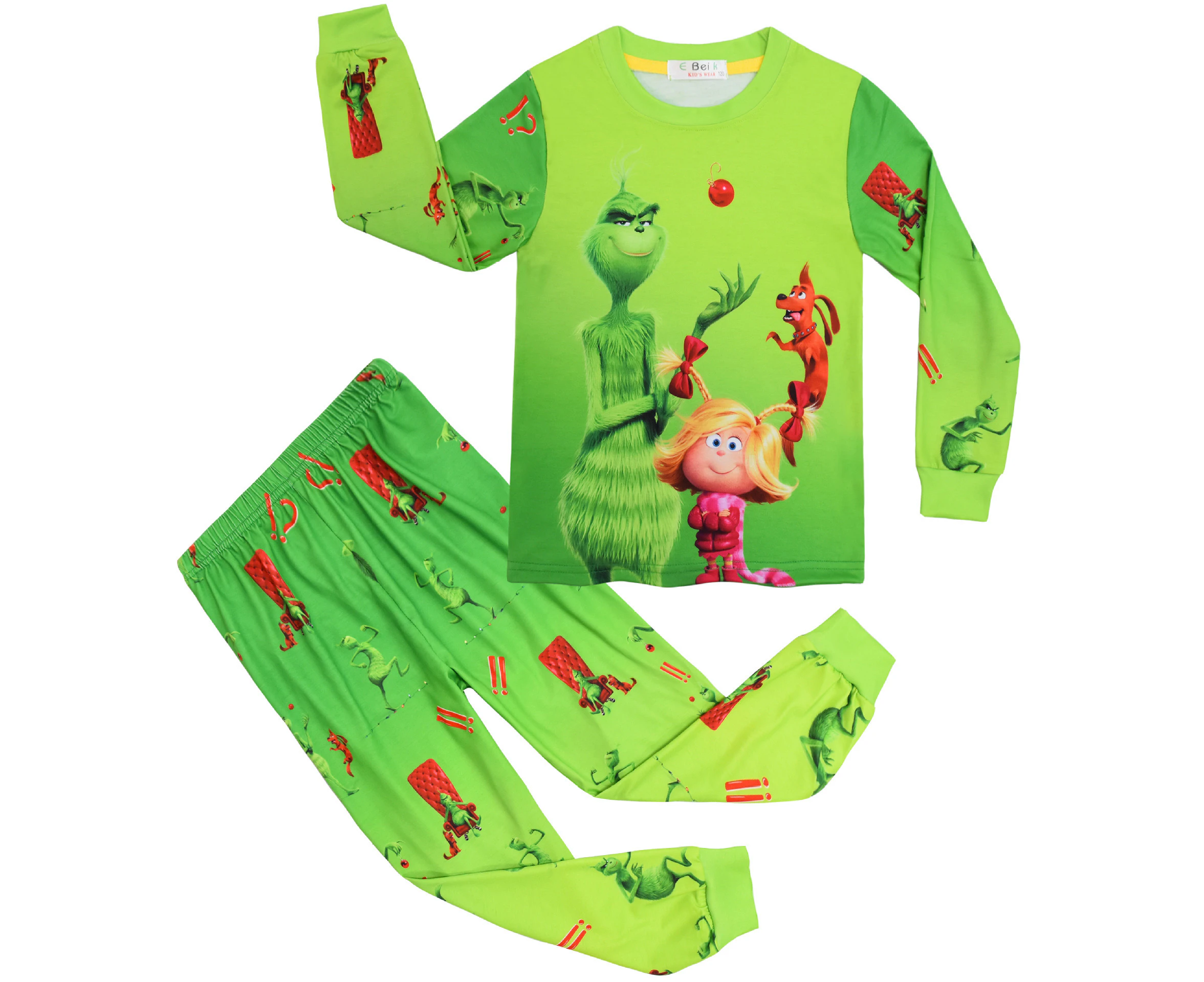 Christmas Costumes, Green Hair Grinch Costumes, Boys And Girls Long Sleeve Home Clothes Suit