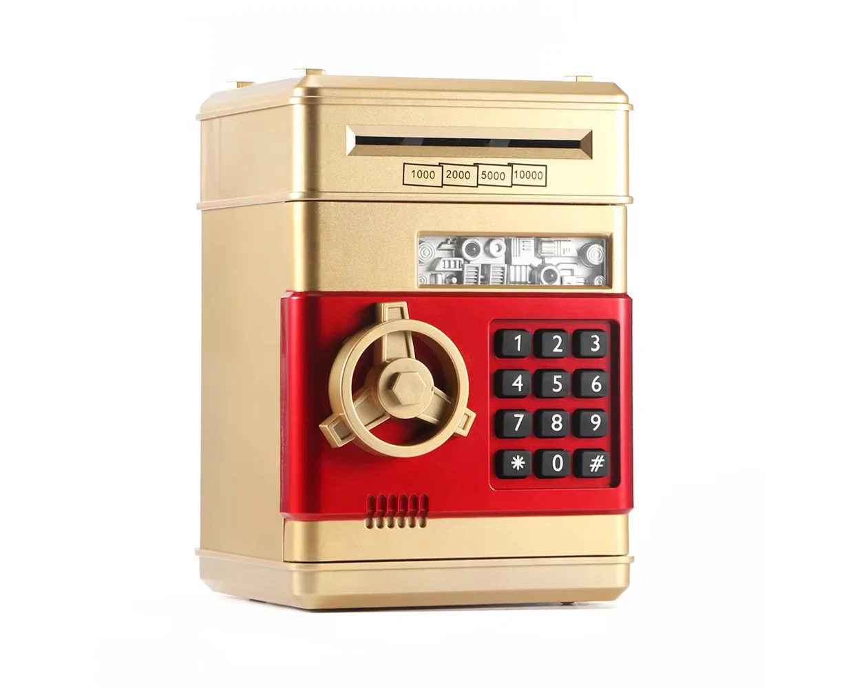 Electronic Piggy Bank ATM Password Money Box Cash Coins Saving Box ATM Bank Safe Box Automatic Deposit Banknote Christmas Gift gold