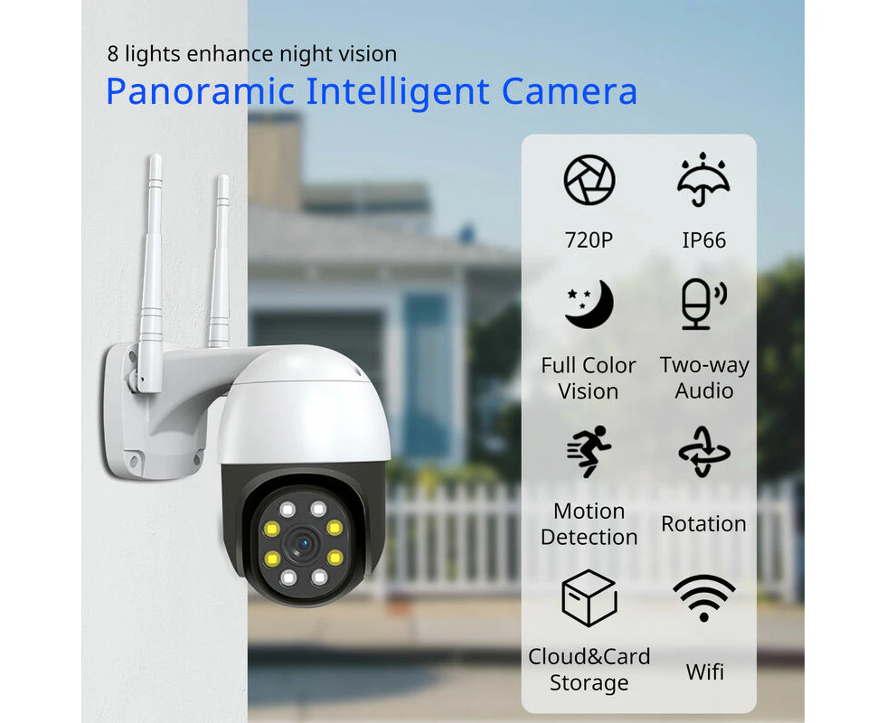 720P PTZ Wireless WiFi Outdoor Camera with 360° Viewing Angle, Night Vision, Two-Way Audio, Motion Detection, Yoosee APP Remote Access, IP66 Waterproof