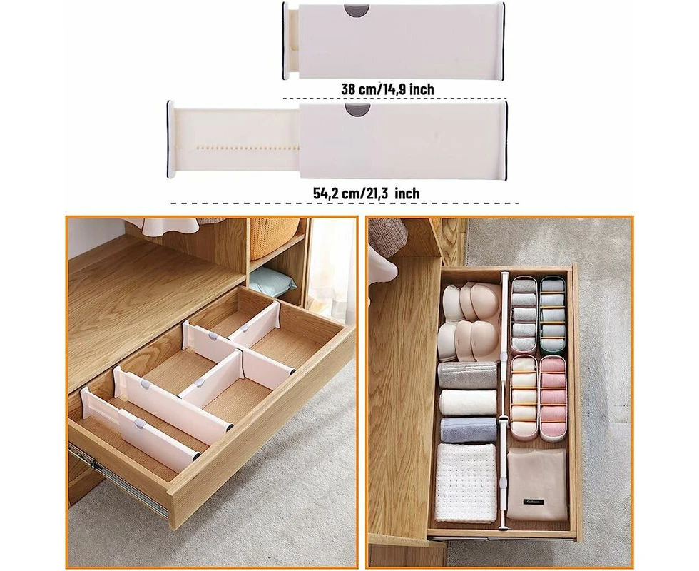 Drawer Dividers (4 Pack) Adjustable Drawer Organizers, (28.3 - 43.5 cm) Kitchen Drawer Divider for Bedroom, Baby Drawer, Office, Sunny