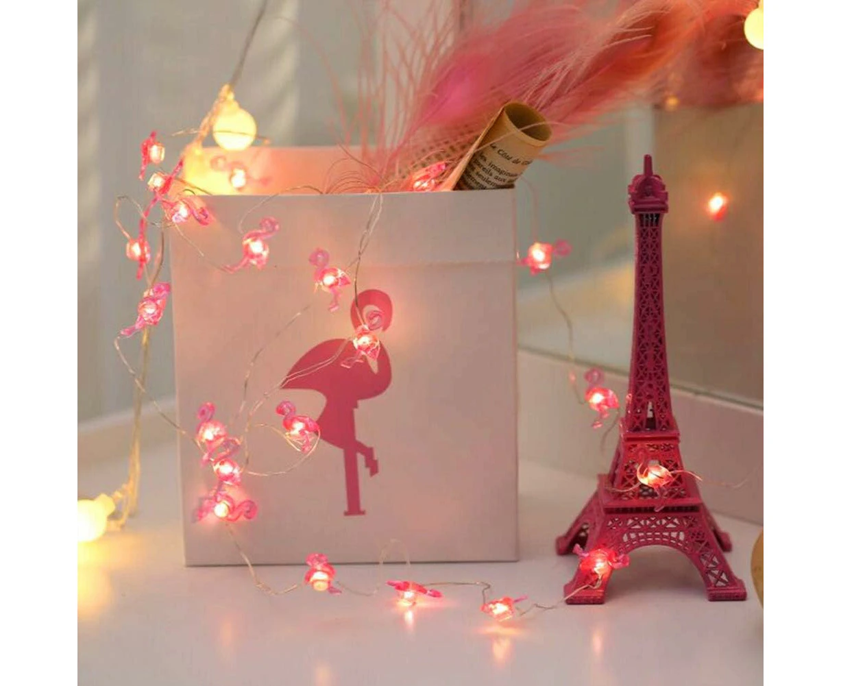 20 LED 3m Pink Flamingos String Lights Romantic Light Decor for Girls Bedroom Party Home Halloween, Warm White Christmas-