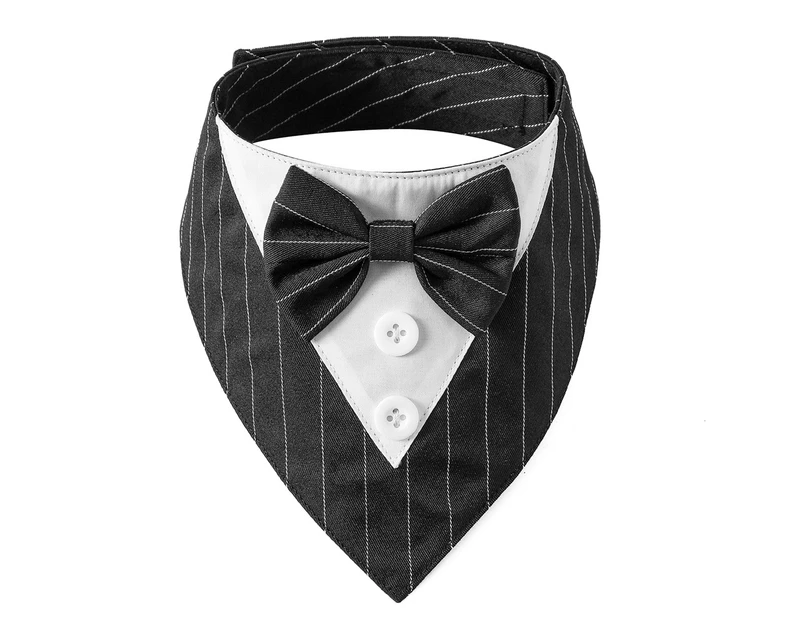 Dog Wedding Bandana Dog Collar with Bow Tie Birthday Costume Adjustable Pet Party Tux，Black stripes