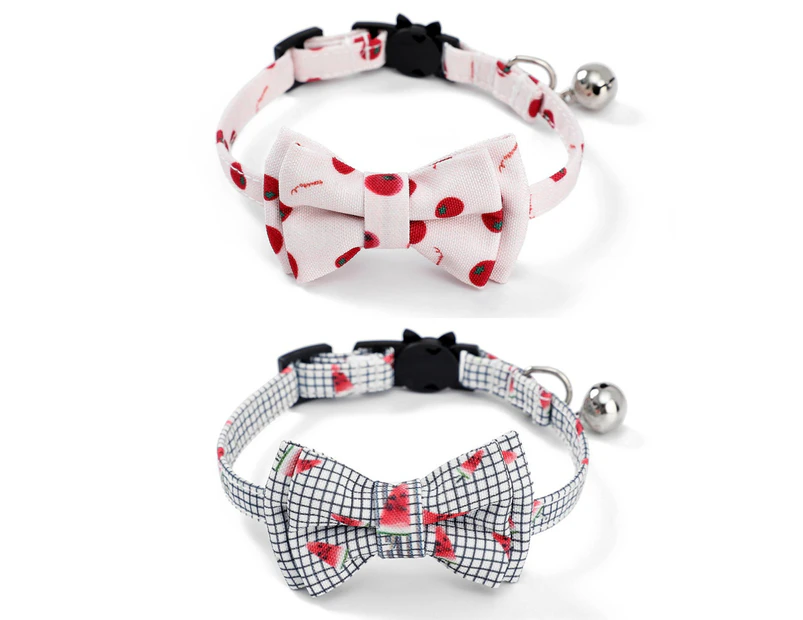 2 Pack Breakaway Cat Collars with Bowtie, Safety Buckle Cat Collars with Bell, Summer Print Collars