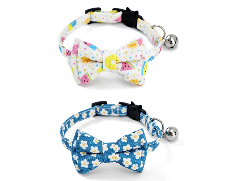 2 Pack Breakaway Cat Collars with Bowtie, Safety Buckle Cat Collars with Bell, Summer Print Collars