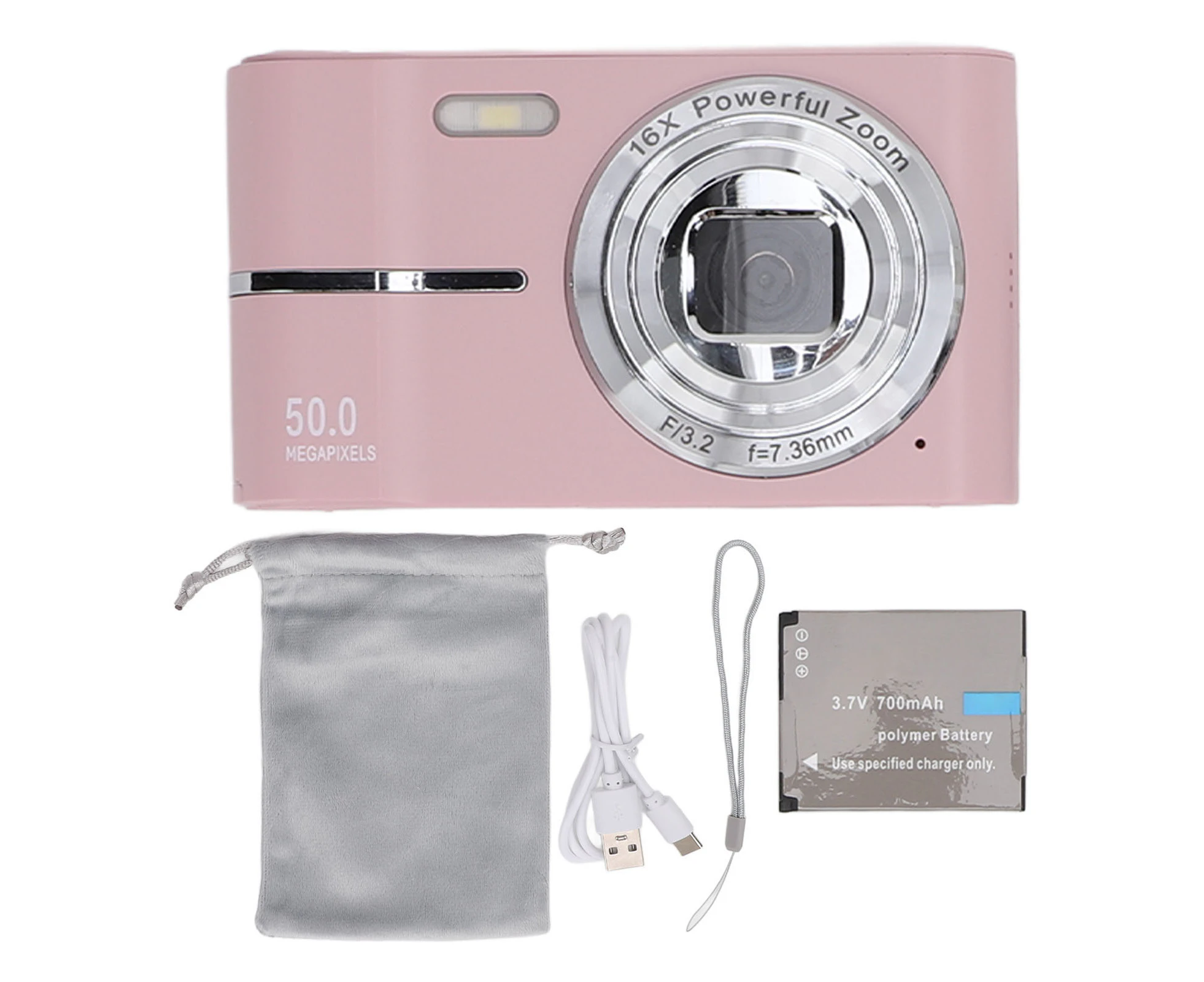 Pocket Digital Camera FHD 1080P 50MP Support AF Autofocus 16X Zoom Students Portable Compact Small Video Cam Pink