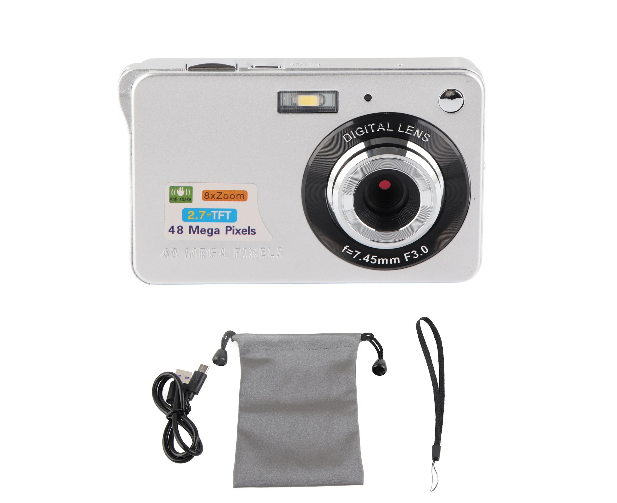 4K Digital Camera 48MP 2.7in LCD Display 8x Zoom Anti Shake Vlogging for Photography Continuous Shooting Silver