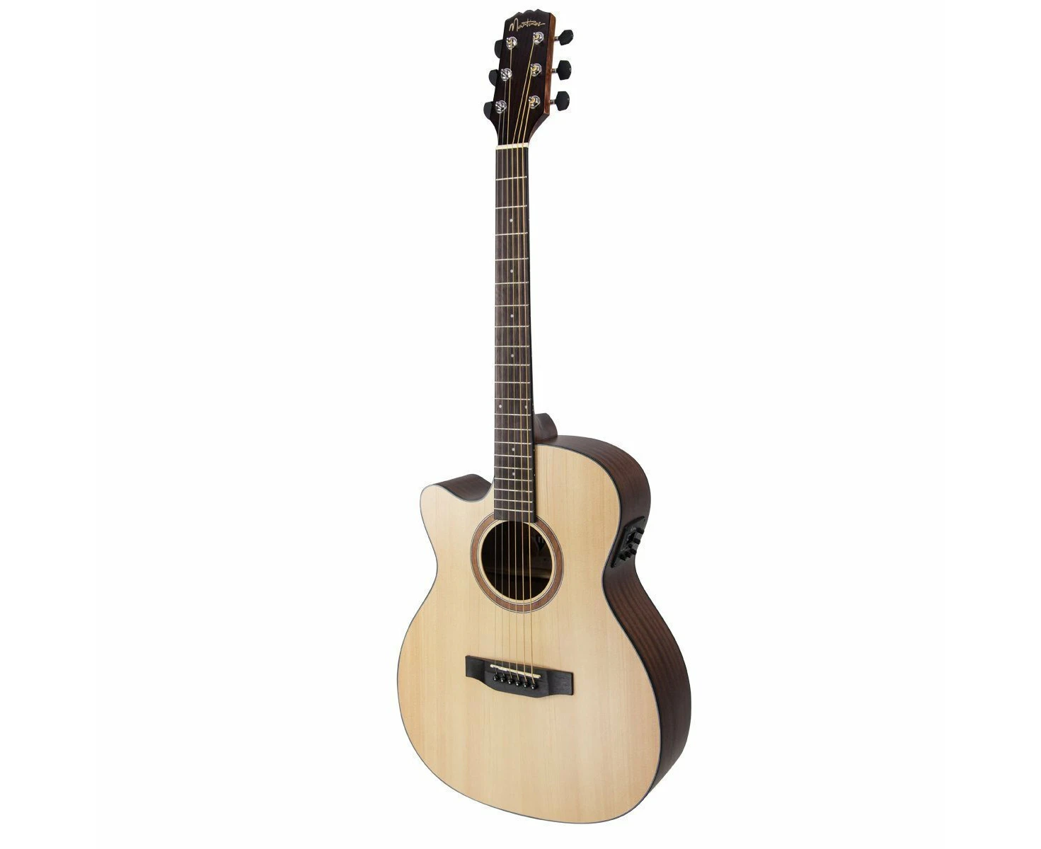 Martinez 'Natural Series' Left Handed Spruce Top Acoustic-Electric Small Body Cutaway Guitar (Open Pore)