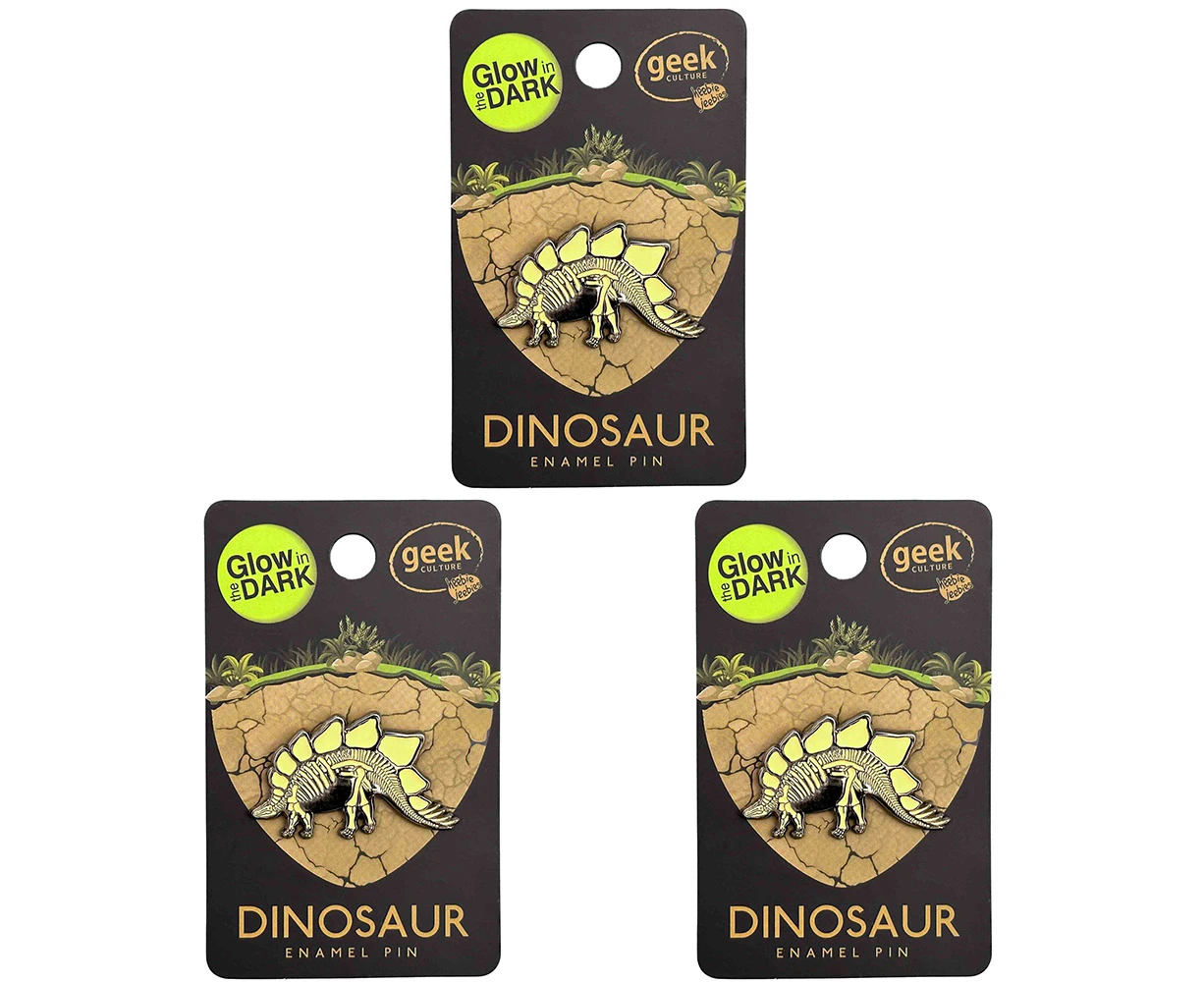 3x Geek Culture Dinosaur Skeleton Glow Enamel Pin Button Badge Stegosaurus