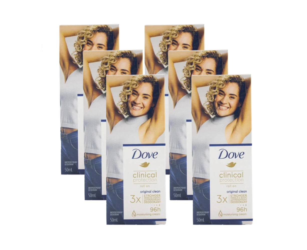 6 x Dove Clinical Protection Roll On Deodorant Original Clean 50mL