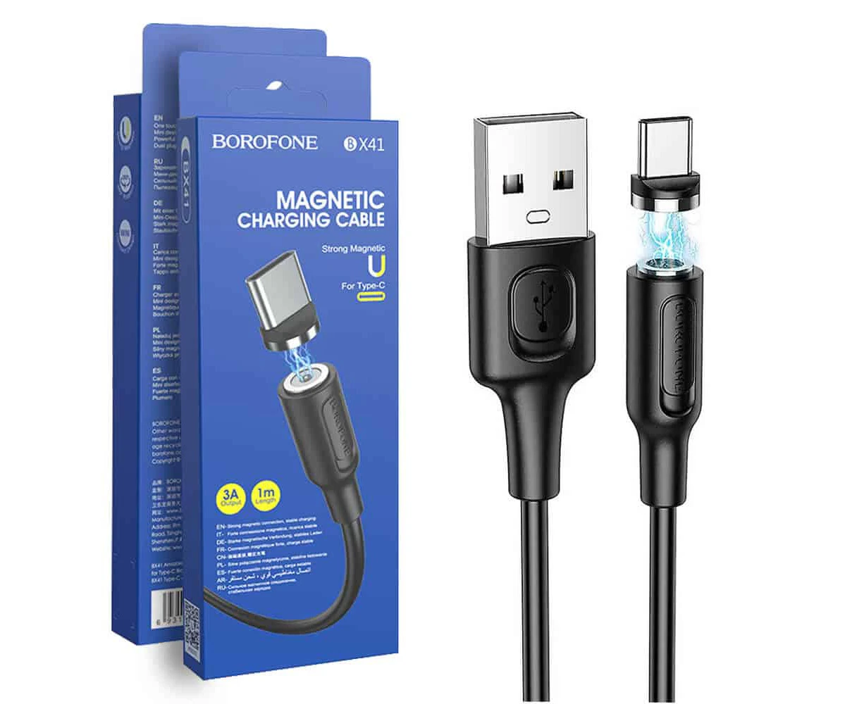 Borofone [BX41] 1M 3A USB to USB Type C Magnetic Fast Charging Charger Cable Cord For Samsung Galaxy, Google Pixel, Oppo, Nokia, Motorola, Xiaomi