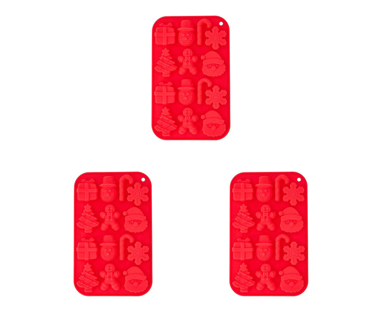 3x Annabel Trends Festive Christmas Mould Kitchen Ice Cube Tray 20x13cm Red