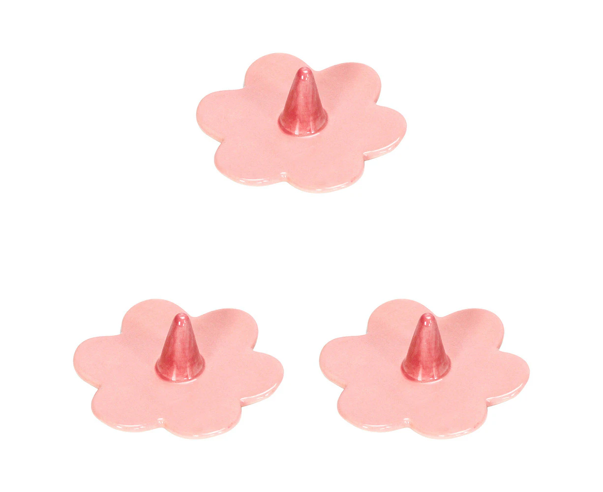 3x Annabel Trends Daisy Ceramic Ring Holder Jewellery Organiser Keeper 9cm Pink